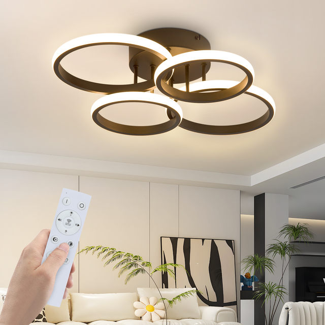 ZMH Nowoczesna, czarna lampa sufitowa LED 48W 55cm z możliwością ściemniania i pilotem do sypialni lub kuchni.