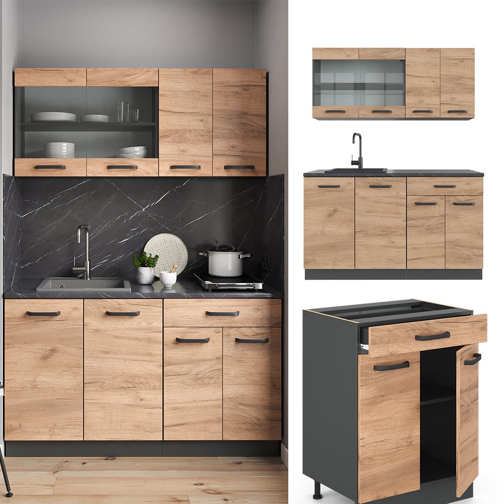 Vicco Cuisine R-Line, Chêne doré/anthracite, 140cm sans PT - 4