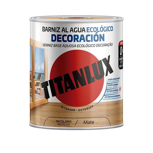 Barniz al agua ecol�gico decoraci�n mate incoloro 750ml titanlux m22100034