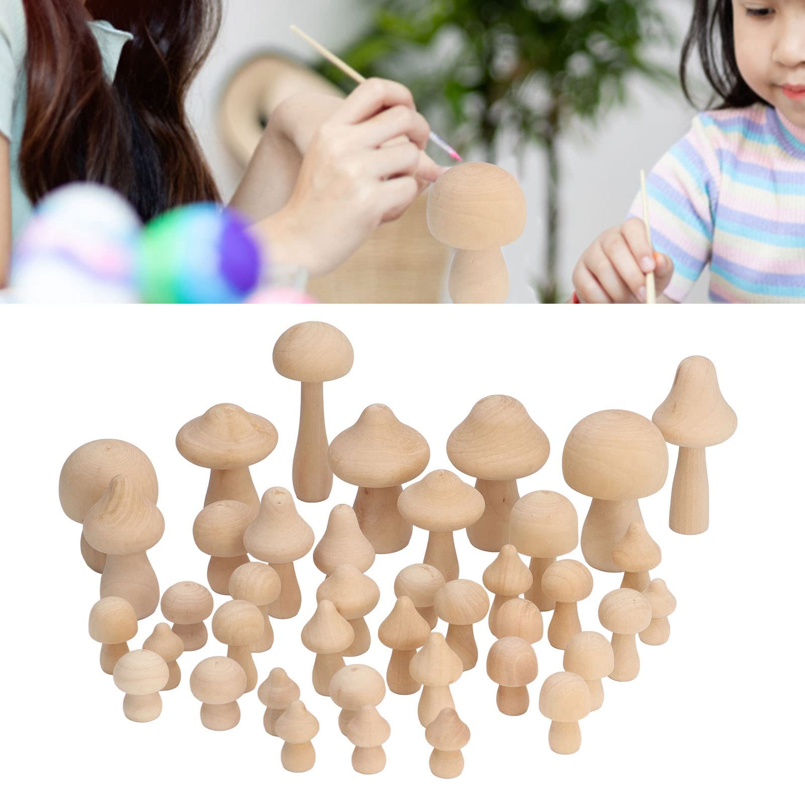 NUOBESTY 45 Funghi In Legno Non Finiti – Kit Fai Da Te Per Pittura E Graffiti, Decorazioni Creative - 4