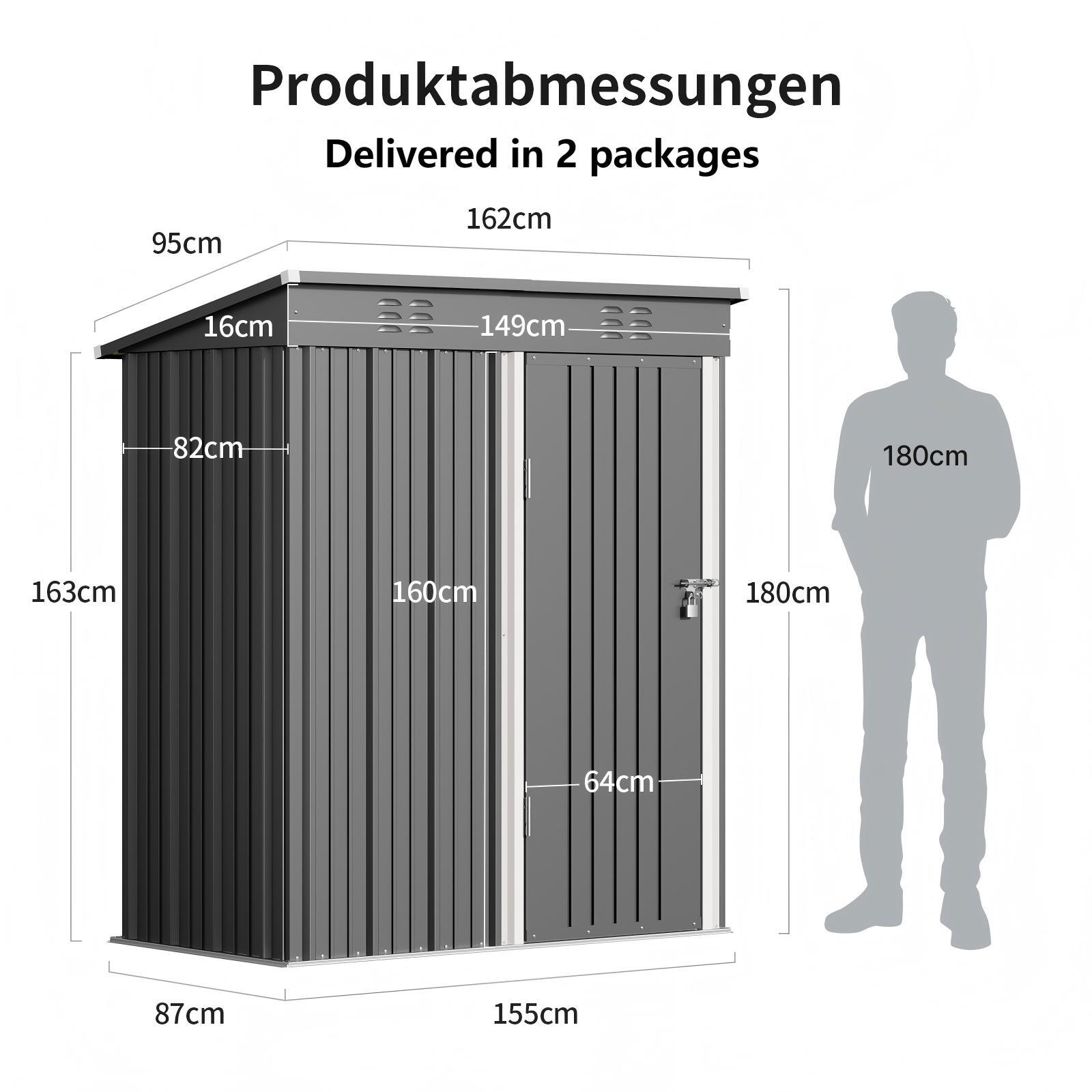 Bealife Casetta da Giardino in Metallo 162 x 95 x 182 cm Capanni Grigia per il Terreno - 3