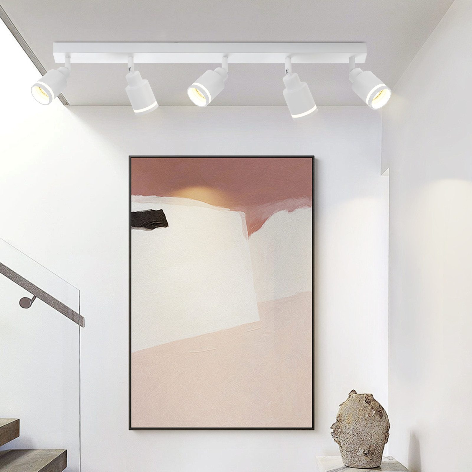 Zmh lámpara de techo blanca moderna: 5 focos de techo de metal ajustables, lámpara de techo gu10, para dormitorio, comedor, sin bombilla