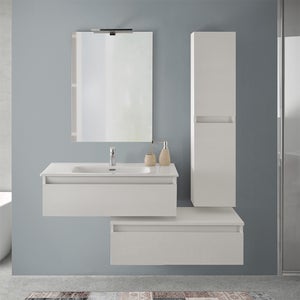 Mobile Bagno Sospeso Con Lavabo 90 Cm - 2 Cassetti, Vani Aperti, Finitura Rovere E Nero, Montaggio A Parete