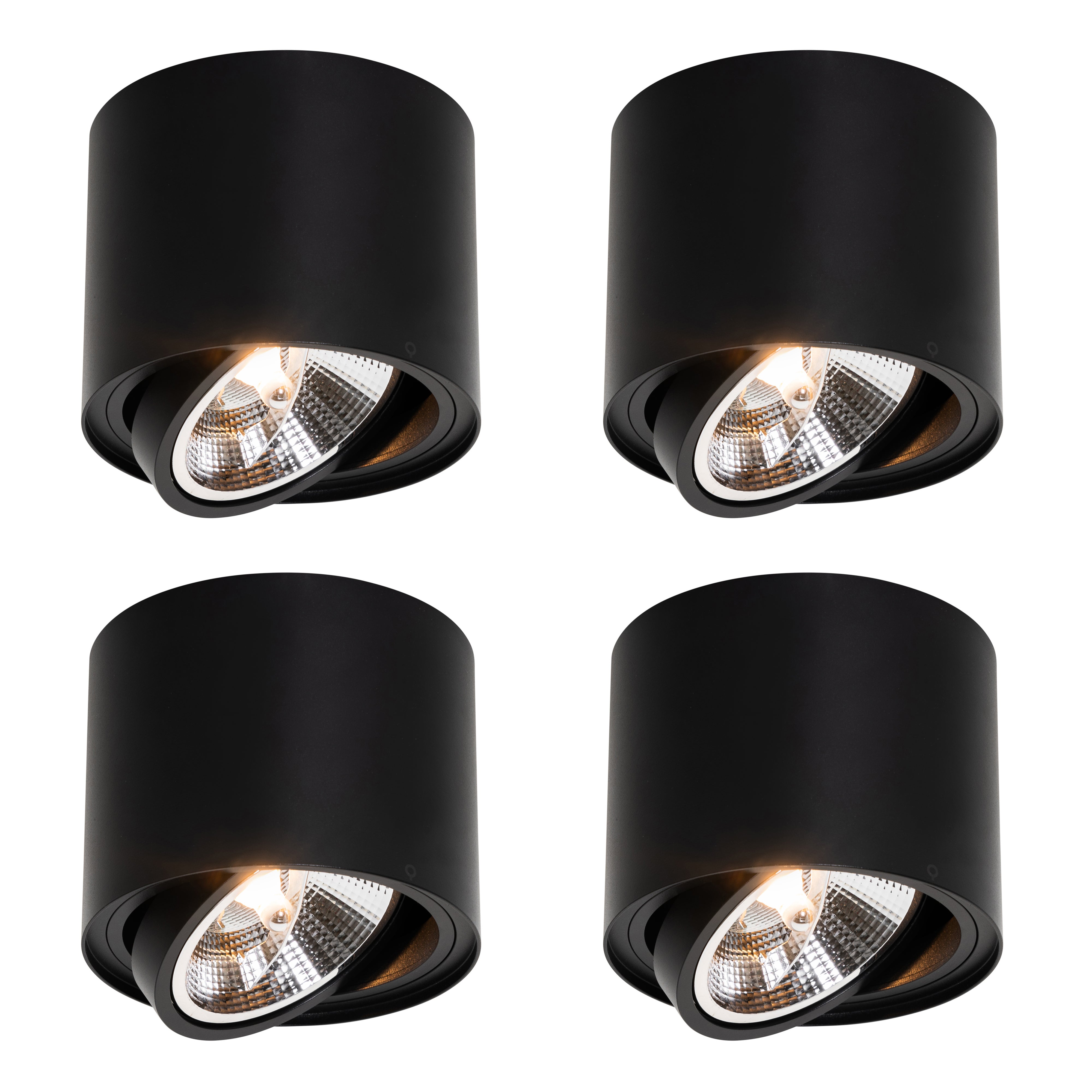 Zestaw 4 nowoczesnych czarnych reflektorów sufitowych obrotowych i uchylnych AR111 - Rondoo Up