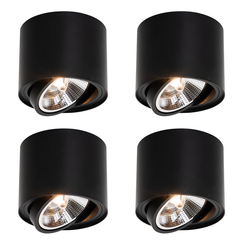 Zestaw 4 nowoczesnych czarnych reflektorów sufitowych obrotowych i uchylnych AR111 - Rondoo Up