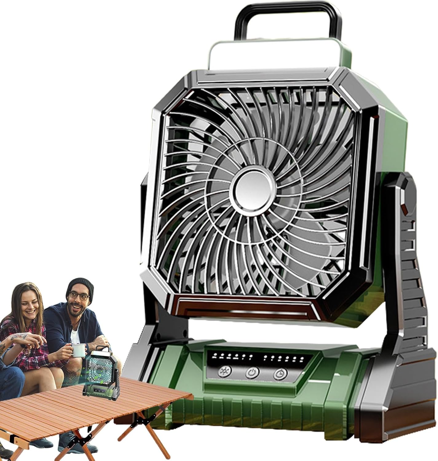 Przenośny wentylator kempingowy, 4 prędkości, z latarką 5400 mAh, do użytku wewnątrz, na patio, w namiocie, na plaży, w podróży, w garażu, w sypialni
