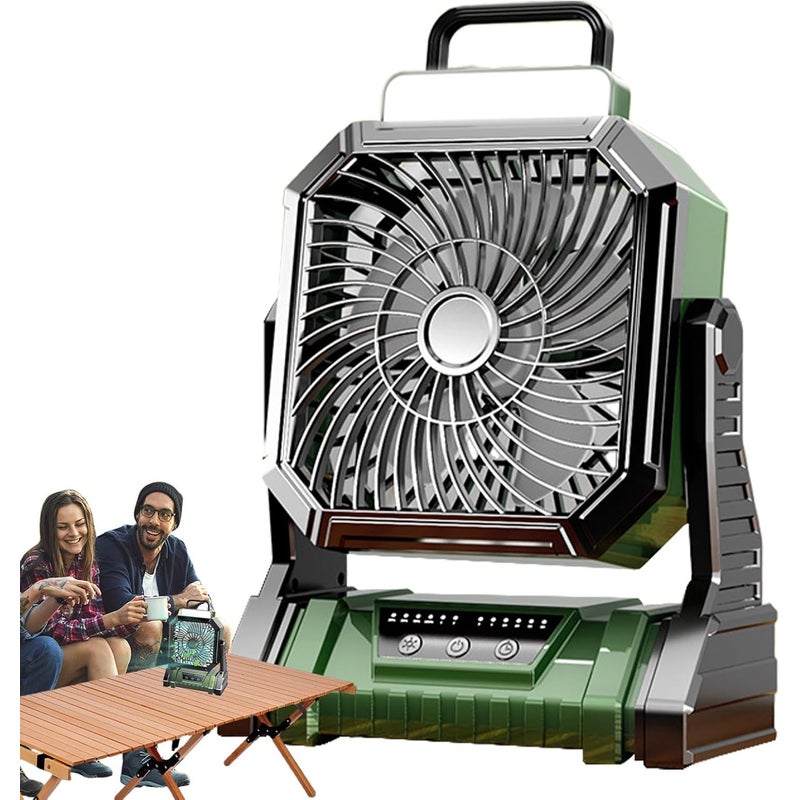 Przenośny wentylator kempingowy, 4 prędkości, z latarką 5400 mAh, do użytku wewnątrz, na patio, w namiocie, na plaży, w podróży, w garażu, w sypialni