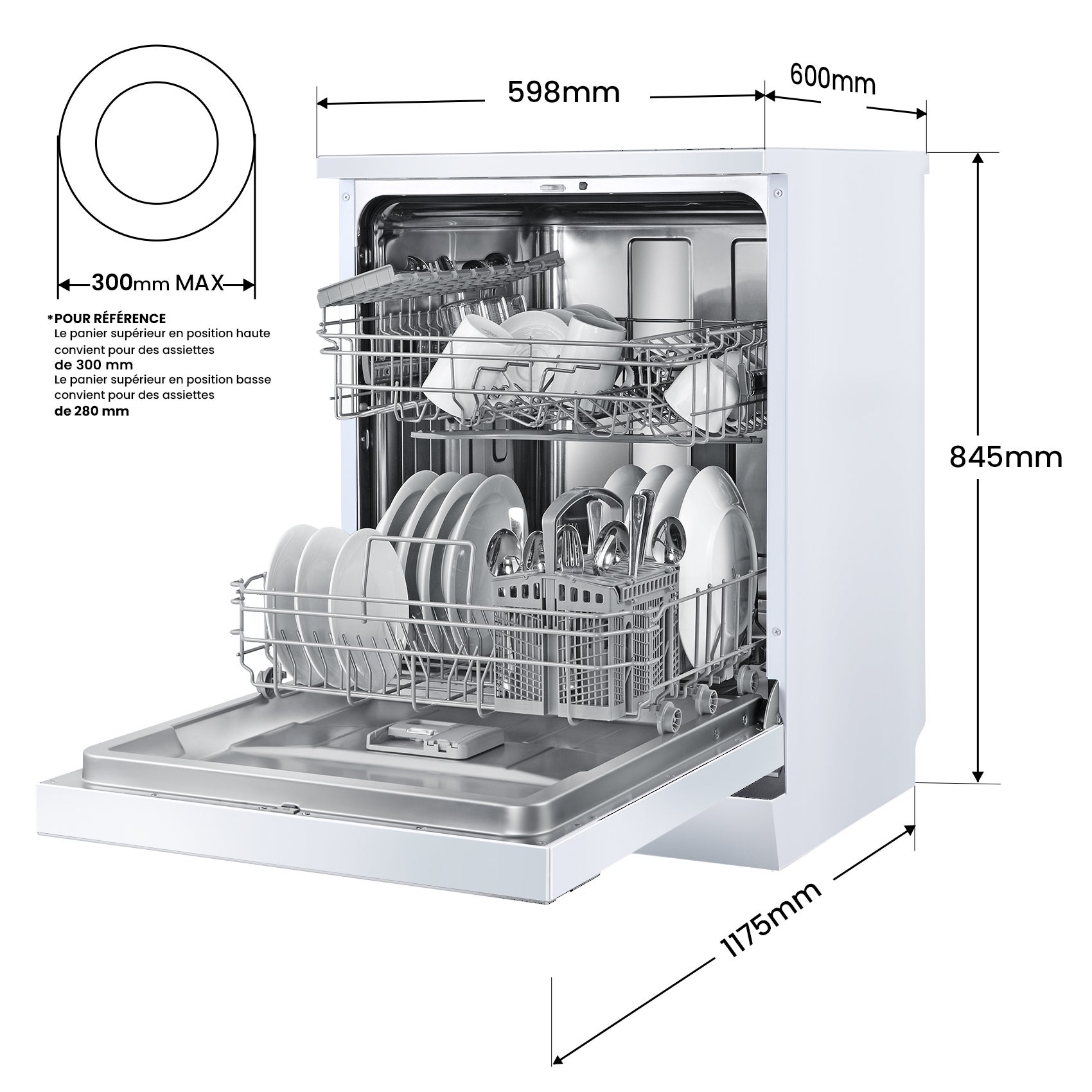 COMFEE Lave-Vaisselle Pose Libre 14 couverts, 8 Programmes de Lavage, 44 dB(A) Départ Différé, Demi-Charge, Blanc [Energy Classe C] - 6