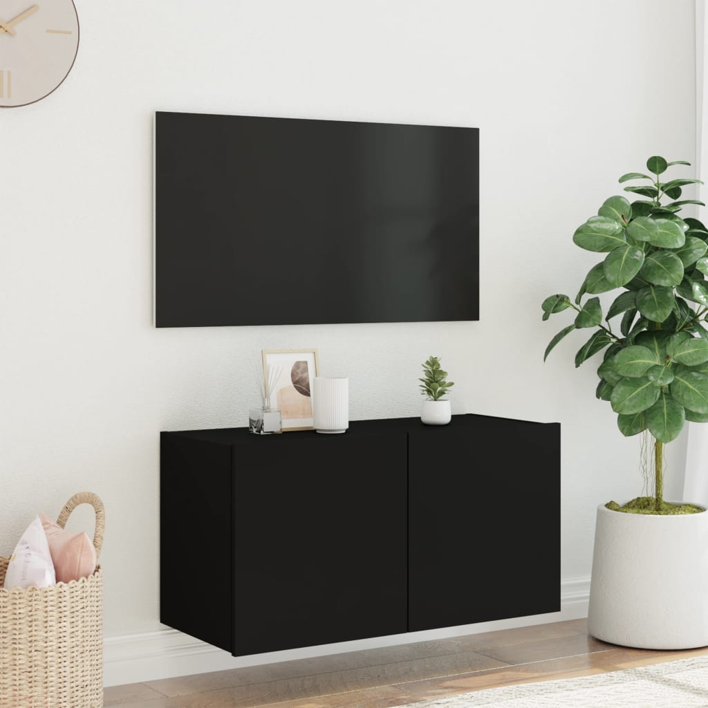 Meuble TV mural avec lumières LED noir 80x35x41 cm vidaXL | Leroy Merlin