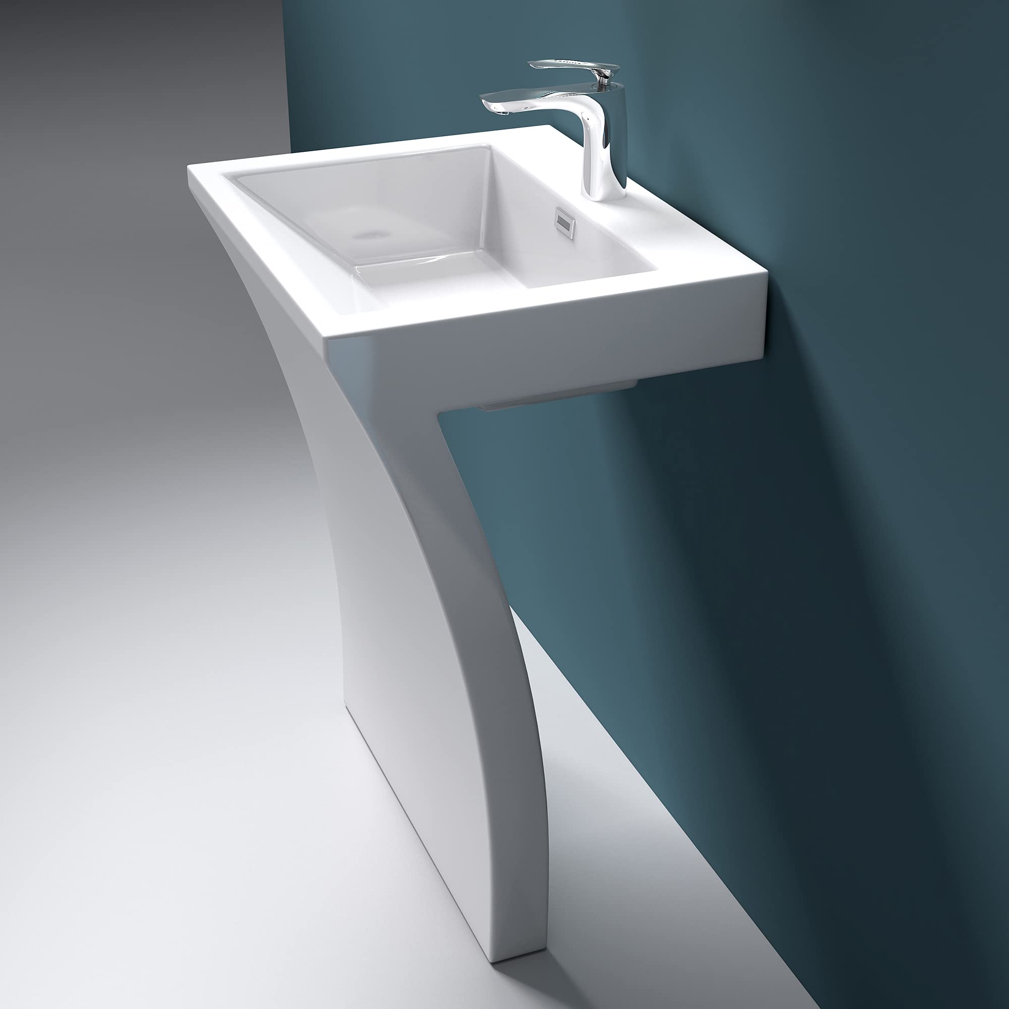 Lavabo sur Pied, Vasque Colonne Rectangulaire, 60x48x82cm, avec Trop-Plein, Lave Mains Blanc en Résine, pour Salle de Bains, Col07 Mai & Mai - 4
