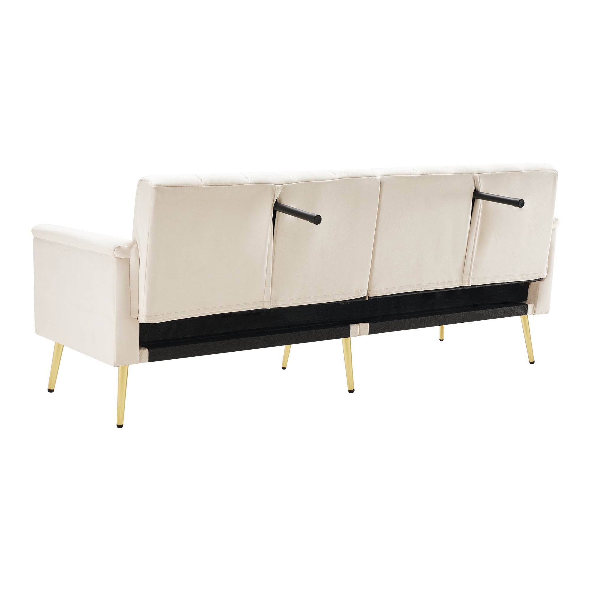 Canapé convertible 2 places avec pieds auxiliaires et fonction couchage, 183x76x75 cm, tissu velours, beige - 9