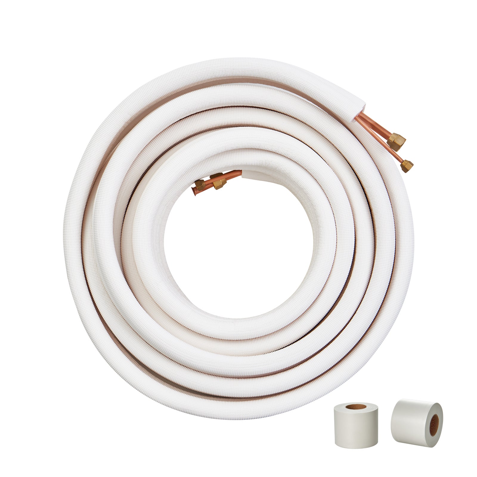 Zestaw VEVOR 50FT Mini Split Line, rury miedziane o średnicy zewnętrznej 1/4" i 1/2" z trójwarstwową izolacją, do mini klimatyzatorów typu Split, urzą
