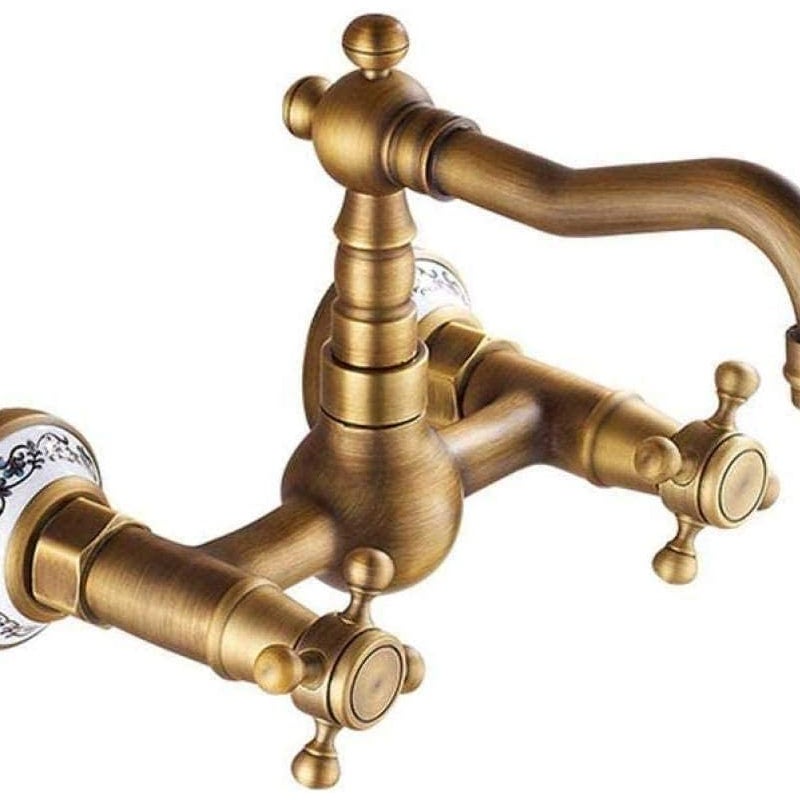 Miedziany kran ścienny obrotowy do ciepłej i zimnej wody, do zlewu, odporny na korozję, odpowiedni do łazienki, kuchni i higieny.