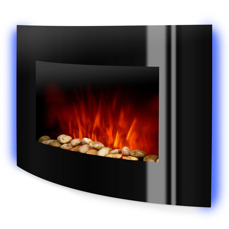 Cheminée électrique murale - Klarstein - 2000 W - cheminée encastrable avec telecommande - effet flamme LED - noir - 3