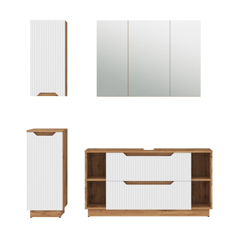 Vicco Zestaw mebli łazienkowych Lotta, Dąb/białe paski, 4 części