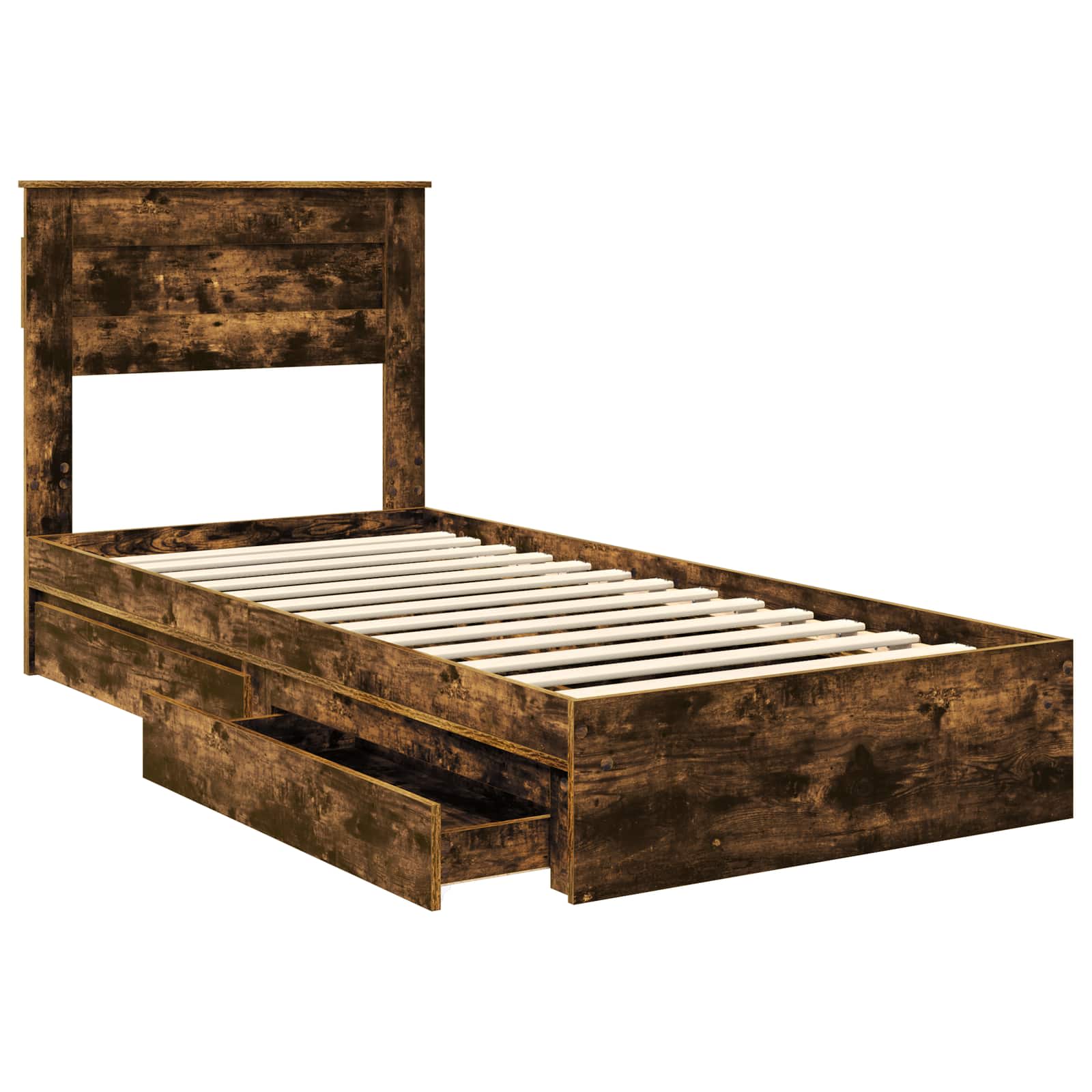 Lit avec rangement, panneau de bois, chêne fumé, pour la chambre, 75 × 190 cm - 5