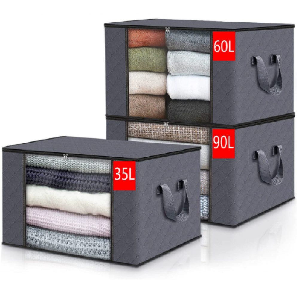 Lot De 3 Sacs De Rangement Extra Larges Pour Couette 85 L Karceyworth - Avec Fenêtre Transparente Et Poignées Renforcées Lot 3 Sacs 85 Litres Literie
