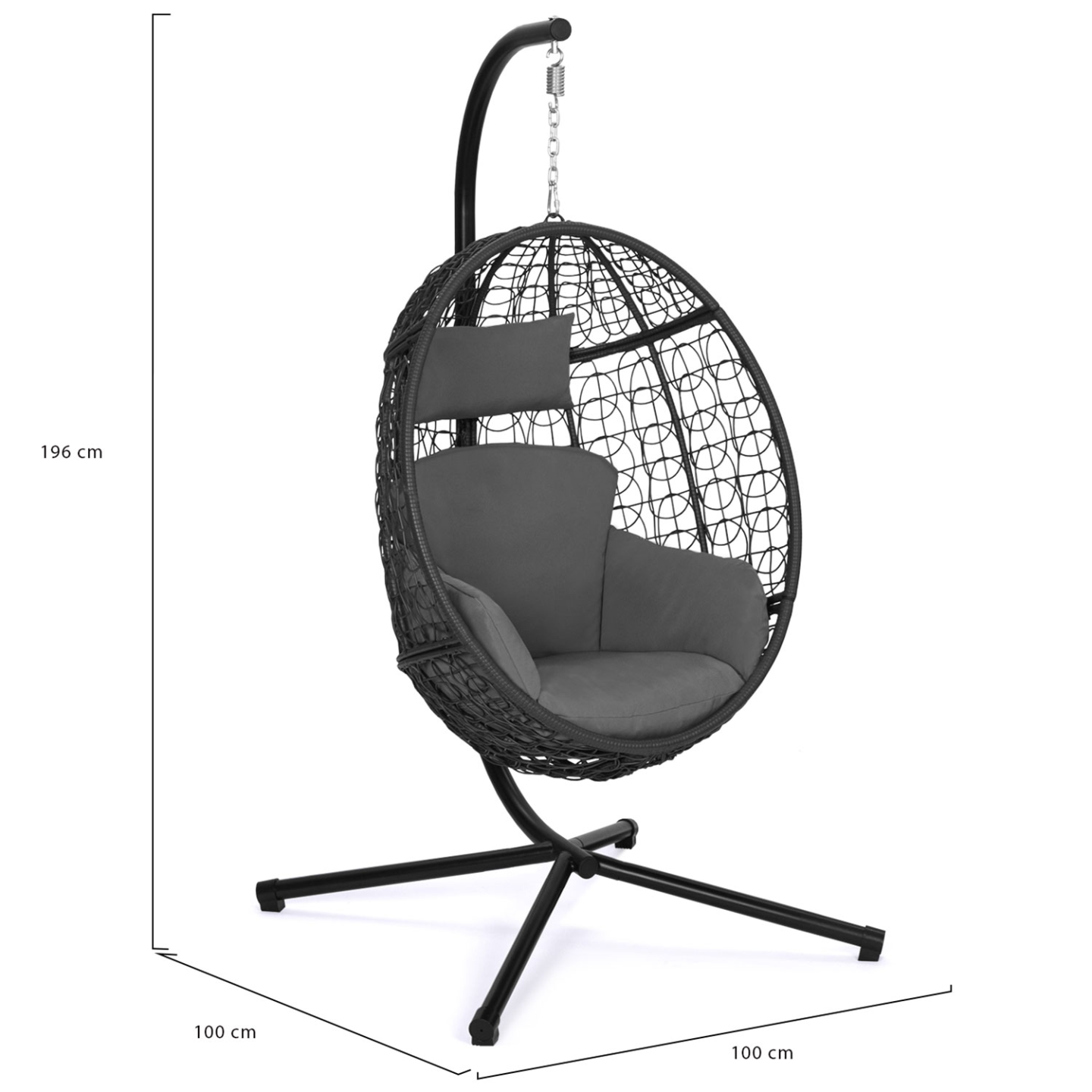 Fauteuil oeuf suspendu ajouré effet rotin gris avec coussin gris - 4