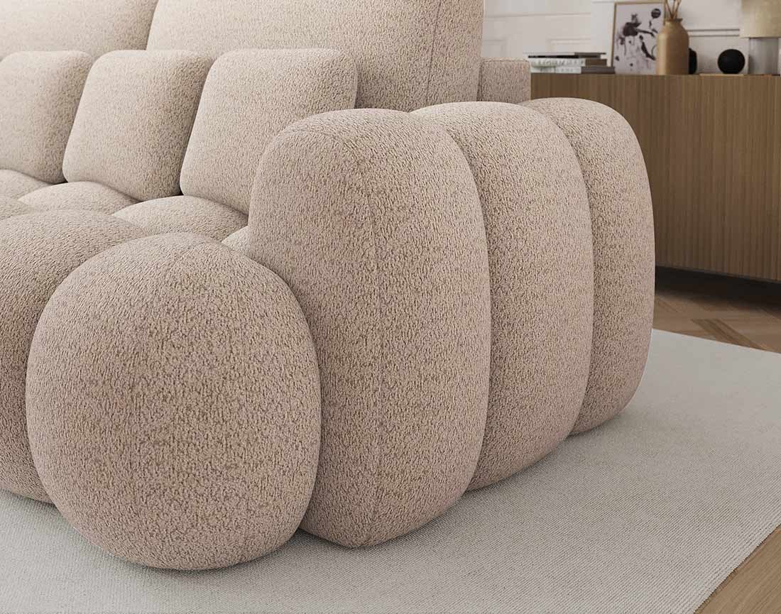 Canapé droit convertible 3 places avec coffre en tissu bouclette beige - DORIAN - Best Mobilier - 4