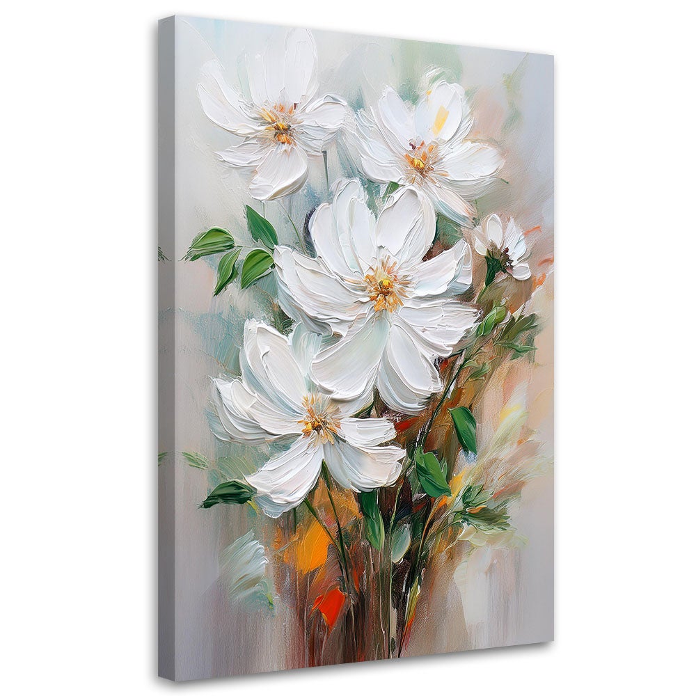 Obraz na płótnie, Malowane Białe Kwiaty Natura 60x90