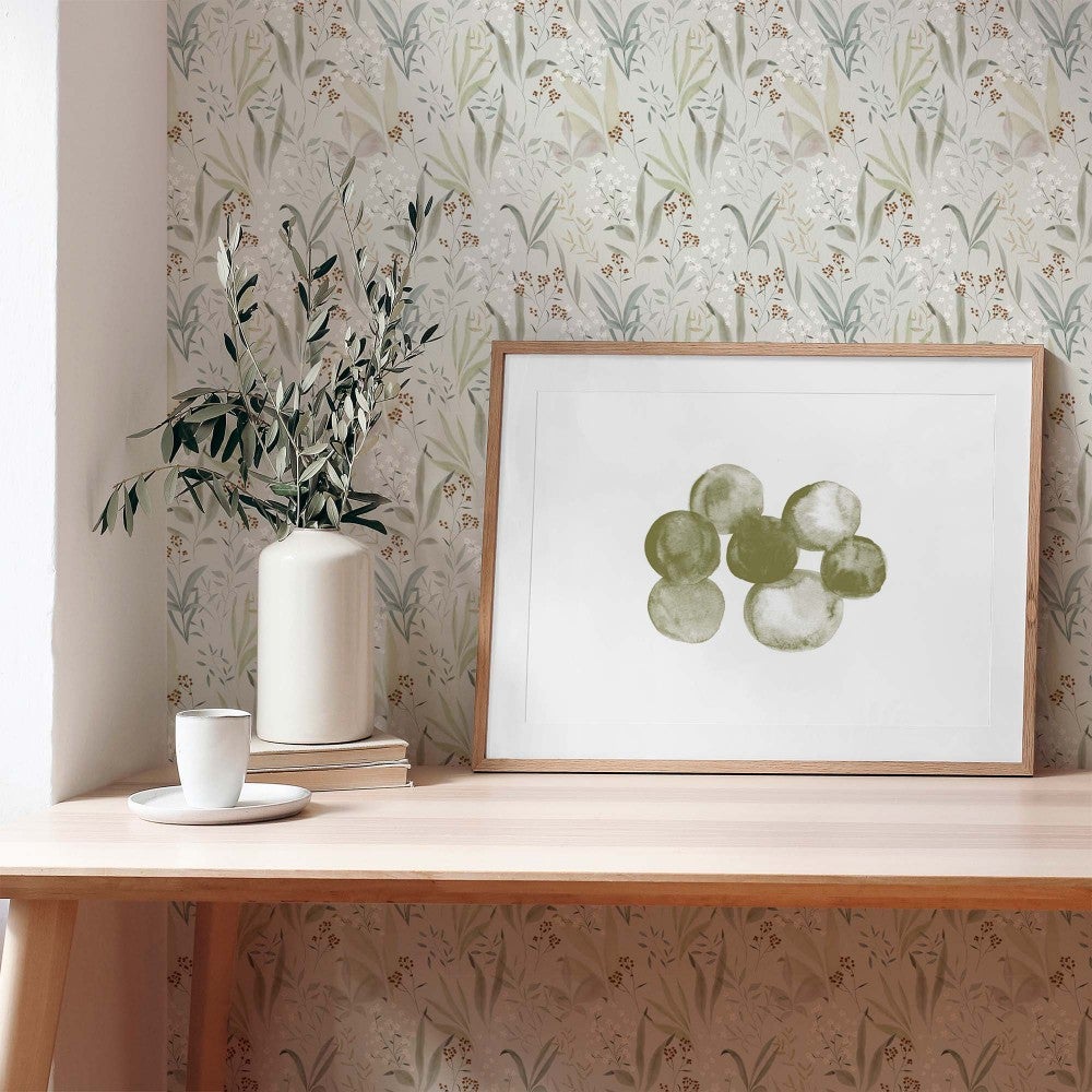 Papel pintado autoadhesivo con tintas eco, y libre de pvc, cornelia verde 129x300