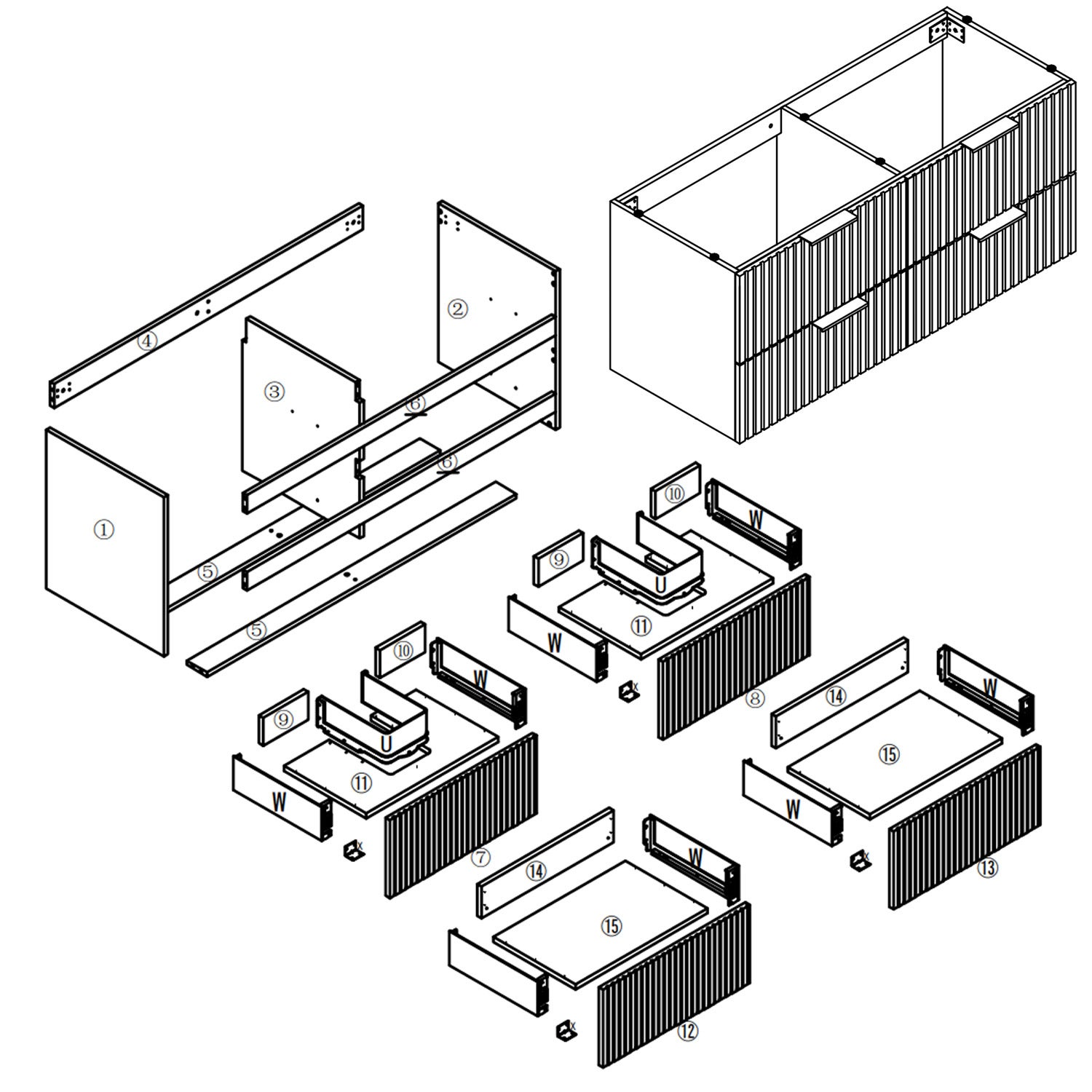 AICA Meuble de salle de bain mural Chêne 120 cm - 4 tiroirs, lavabo inclus - 5