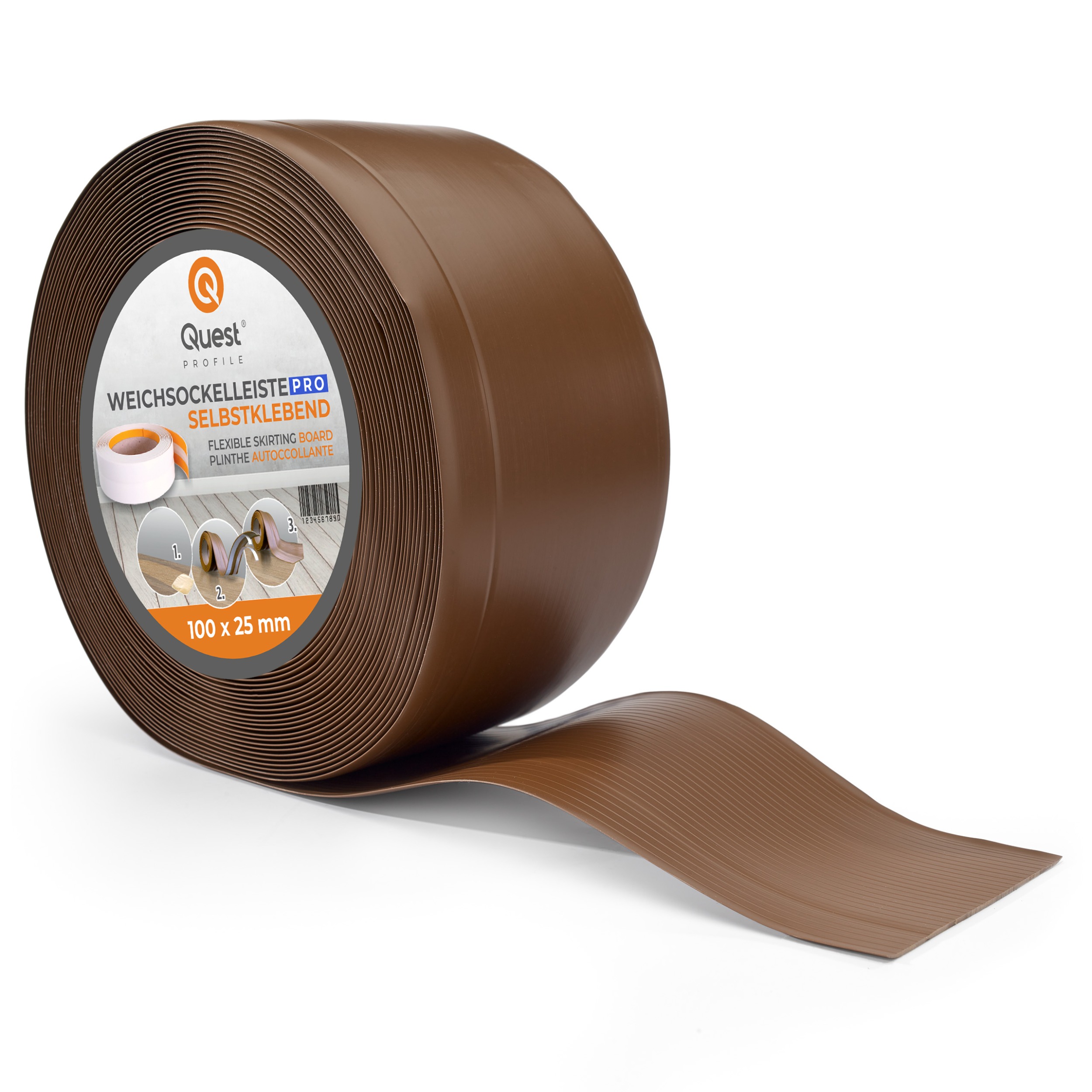 Quest rodapié pvc 100x25mm, 20m, rodapiés blando, zócalo profesional, bronze