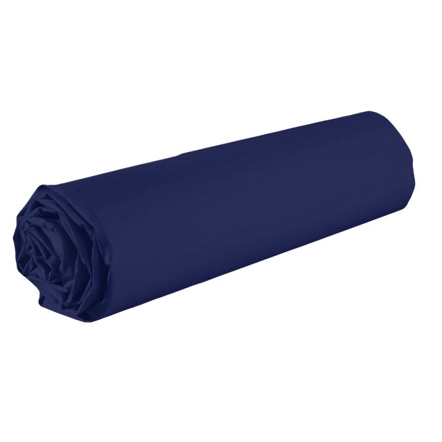 Drap housse 100% Coton 57 fils avec bonnet : Couleur - Bleu Marine, Taille - 160 x 200 cm