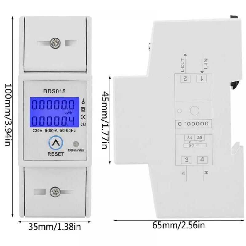 Contador de energia LCD retro-blindado monofásico de canto 5-80A 230V 50Hz para montagem em trilho DDS015, contador de energia WATT - 4