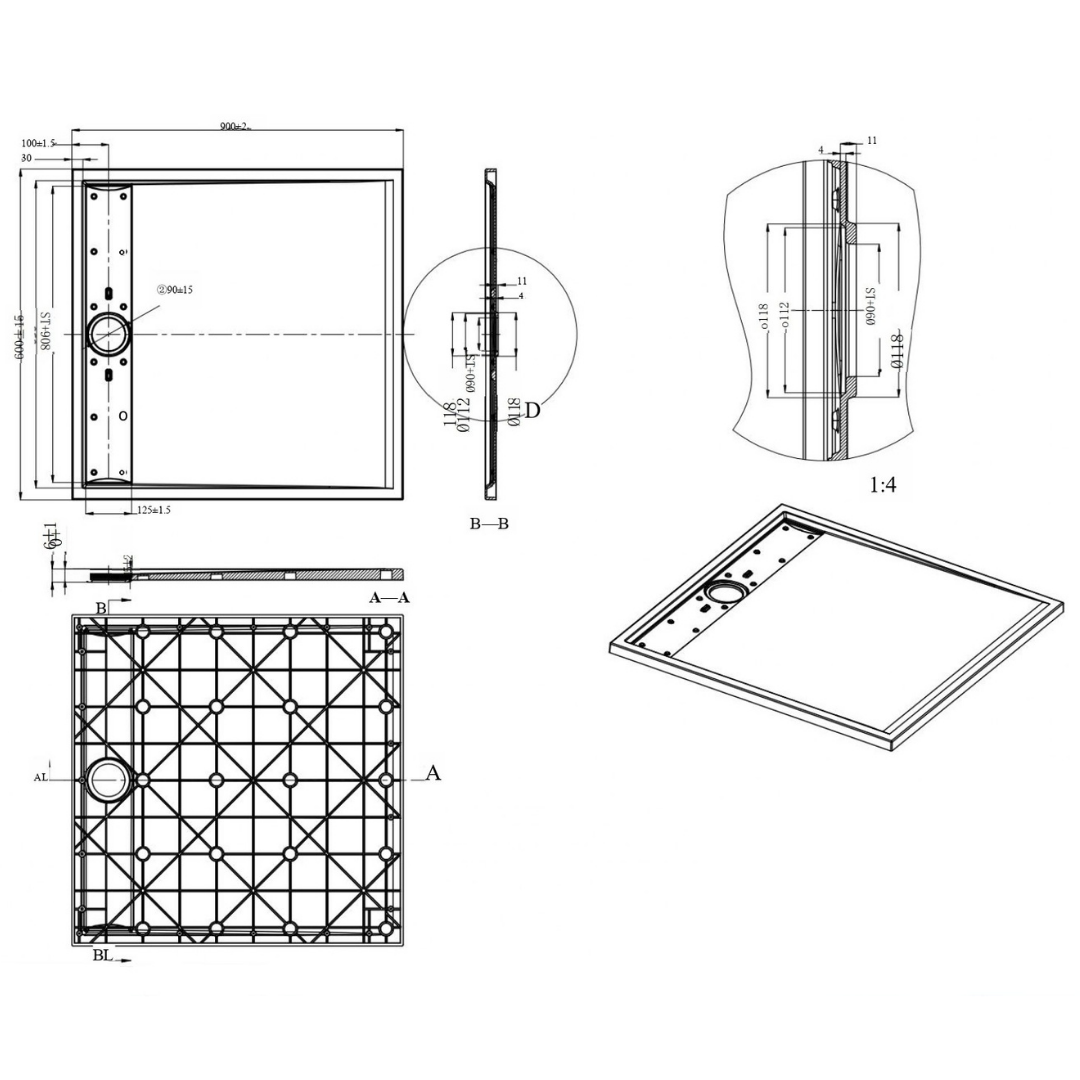 Receveur Résine 90 x 90 Façon Ardoise Blanc - 3