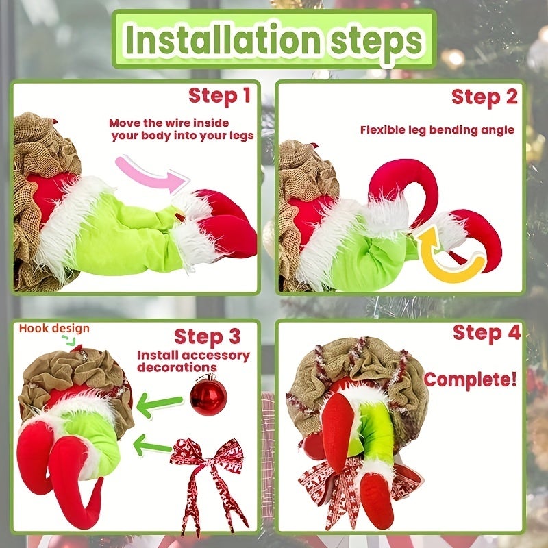 Ghirlanda natalizia da 40 cm, decorazioni natalizie con gambe di peluche, ghirlanda natalizia in juta, decorazione natalizia - 7