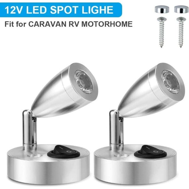 Dream Lighting Liseuse 12V USB 2W - Lumière Chaude 3000K Et Bleue, Applique LED Chromée Pour Camping-Car, Caravane, RV - Lot De 2