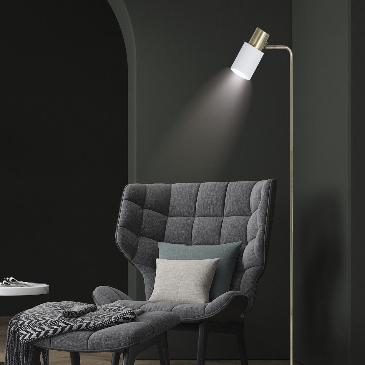 Lampe à pied blanche avec détails en cuir MAENA 1 lumière ALEMAR - 4