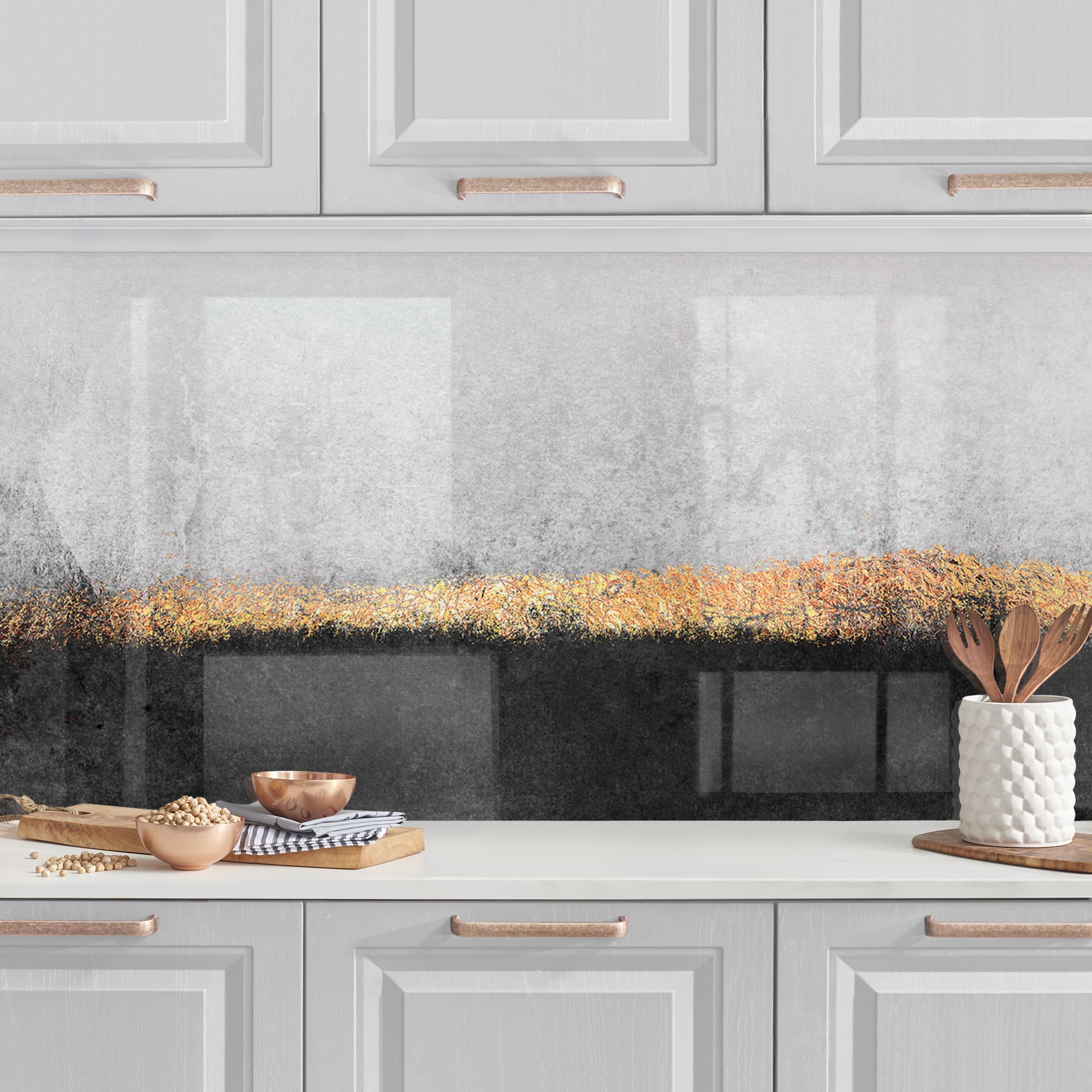Salpicadero cocina adhesivo - abstract golden horizon black and white 140 x 40 cm