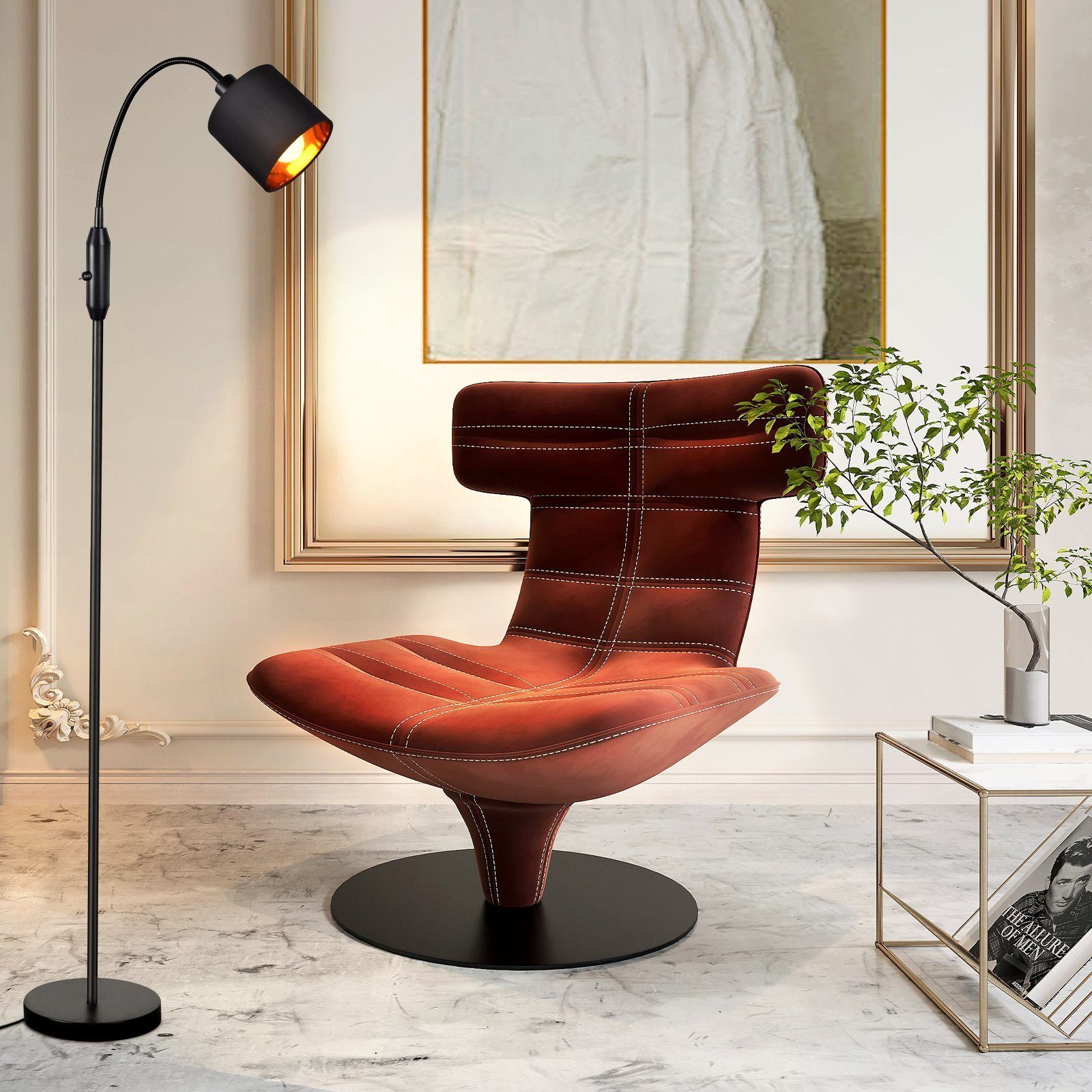 NETTLIFE Czarna lampa podłogowa do salonu w stylu vintage, nowoczesna tkanina podłogowa z kątem obrotu 360°, przełącznik kołyskowy E14, bez żarówki. - 2