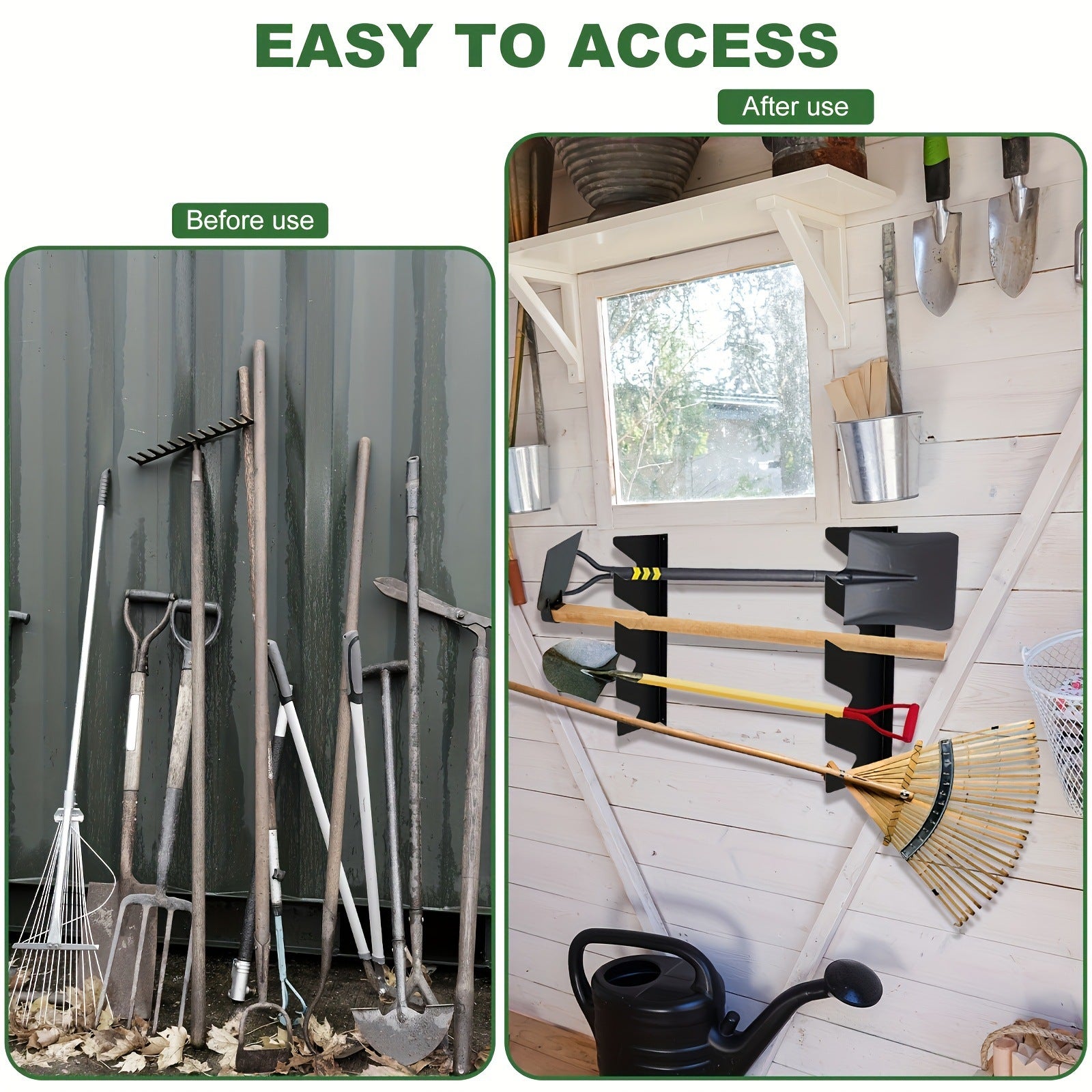 Support de Rangement mural pour Outils - 2 Pièces, Noir, Adapté à Jardin, Garage & Atelier - Rangement Compact & Stable - 2
