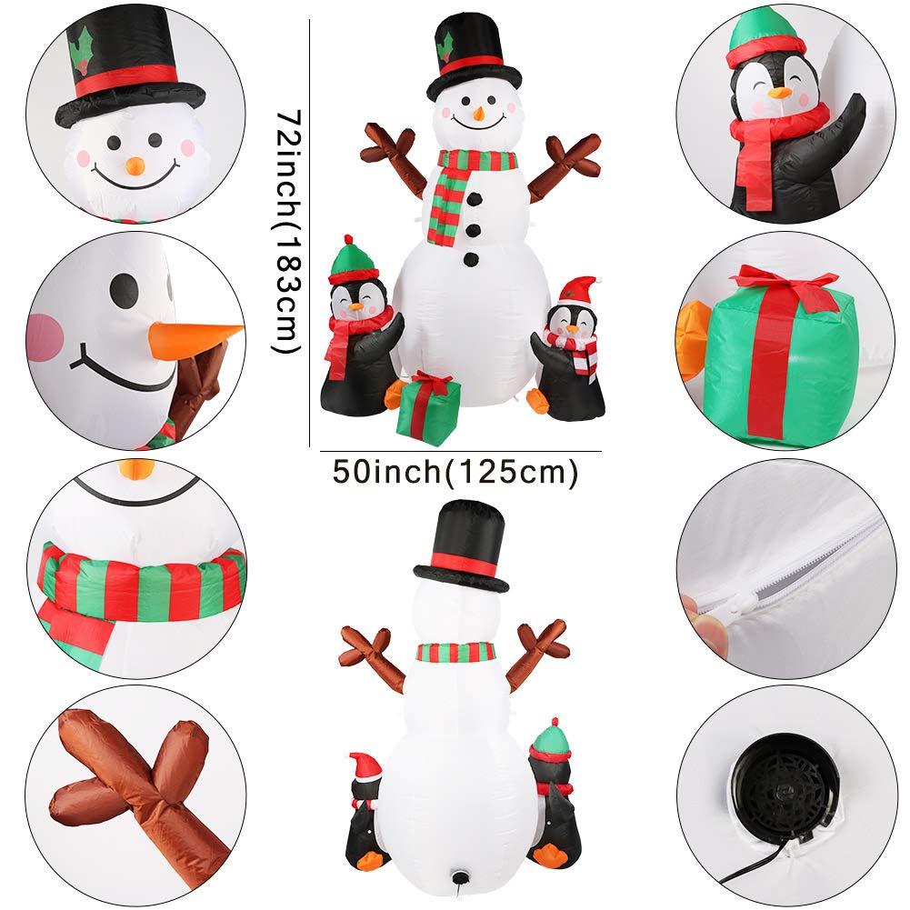Pingouins gonflables de bonhomme de neige de noël de 180cm, grandes décorations de noël en plein air avec lumières LED, décorations de jardin - 4