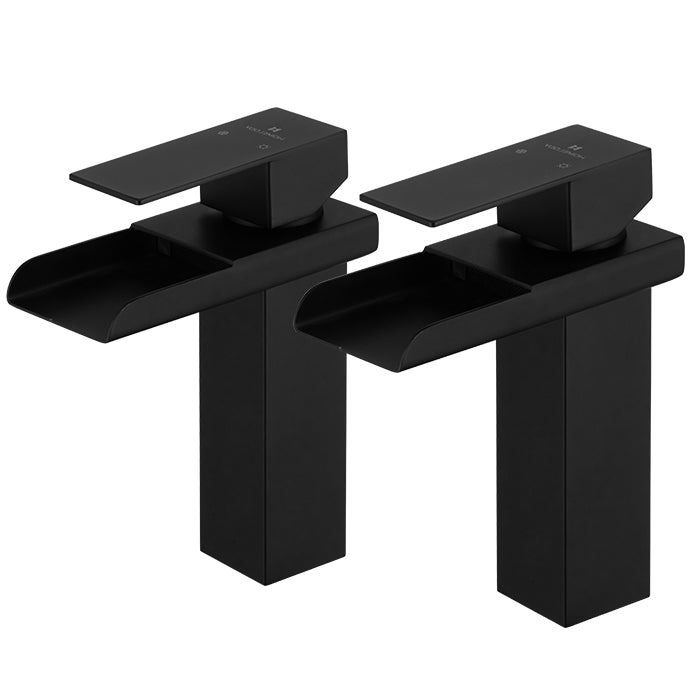 2x Kaskadowy kran umywalkowy Czarny mosiężny kran umywalkowy Regulowany kran ciepły i zimny Elegancki design