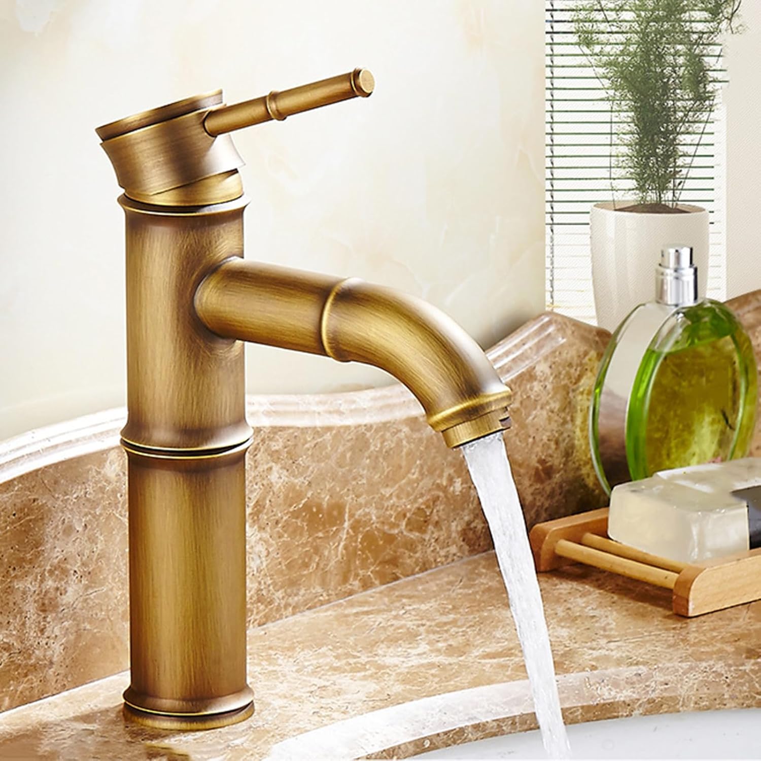 Antyczna, brązowa, bambusowa bateria w stylu vintage – bateria mieszaczowa do umywalki typu wodospad – złota bateria mieszaczowa – do umywalki ręcznej