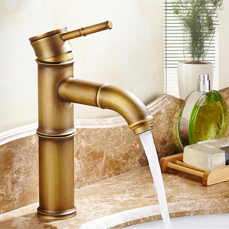 Antyczna, brązowa, bambusowa bateria w stylu vintage – bateria mieszaczowa do umywalki typu wodospad – złota bateria mieszaczowa – do umywalki ręcznej