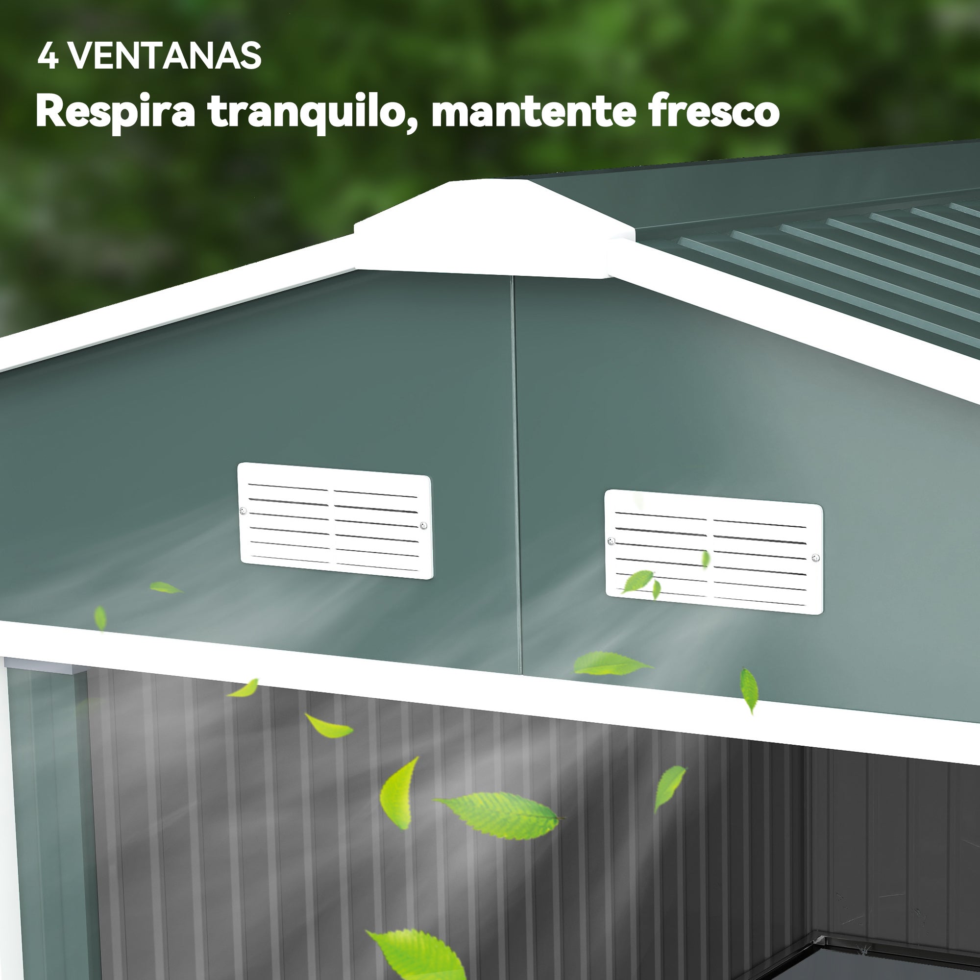 Cobertizo caseta jardín de acero Outsunny 340x386x200 cm verde - 4