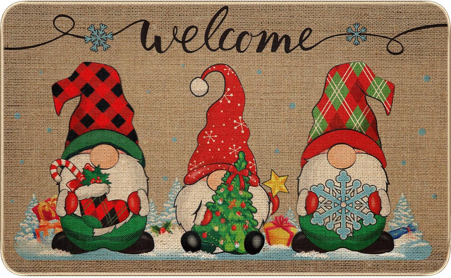 Dekoracyjna wycieraczka świąteczna 40 x 60 cm, świąteczna mata powitalna, antypoślizgowa, zmywalna, zimowa, gumowa, ze płatkami śniegu i Świętym Miko