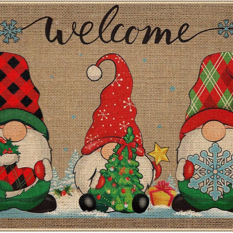 Dekoracyjna wycieraczka świąteczna 40 x 60 cm, świąteczna mata powitalna, antypoślizgowa, zmywalna, zimowa, gumowa, ze płatkami śniegu i Świętym Miko