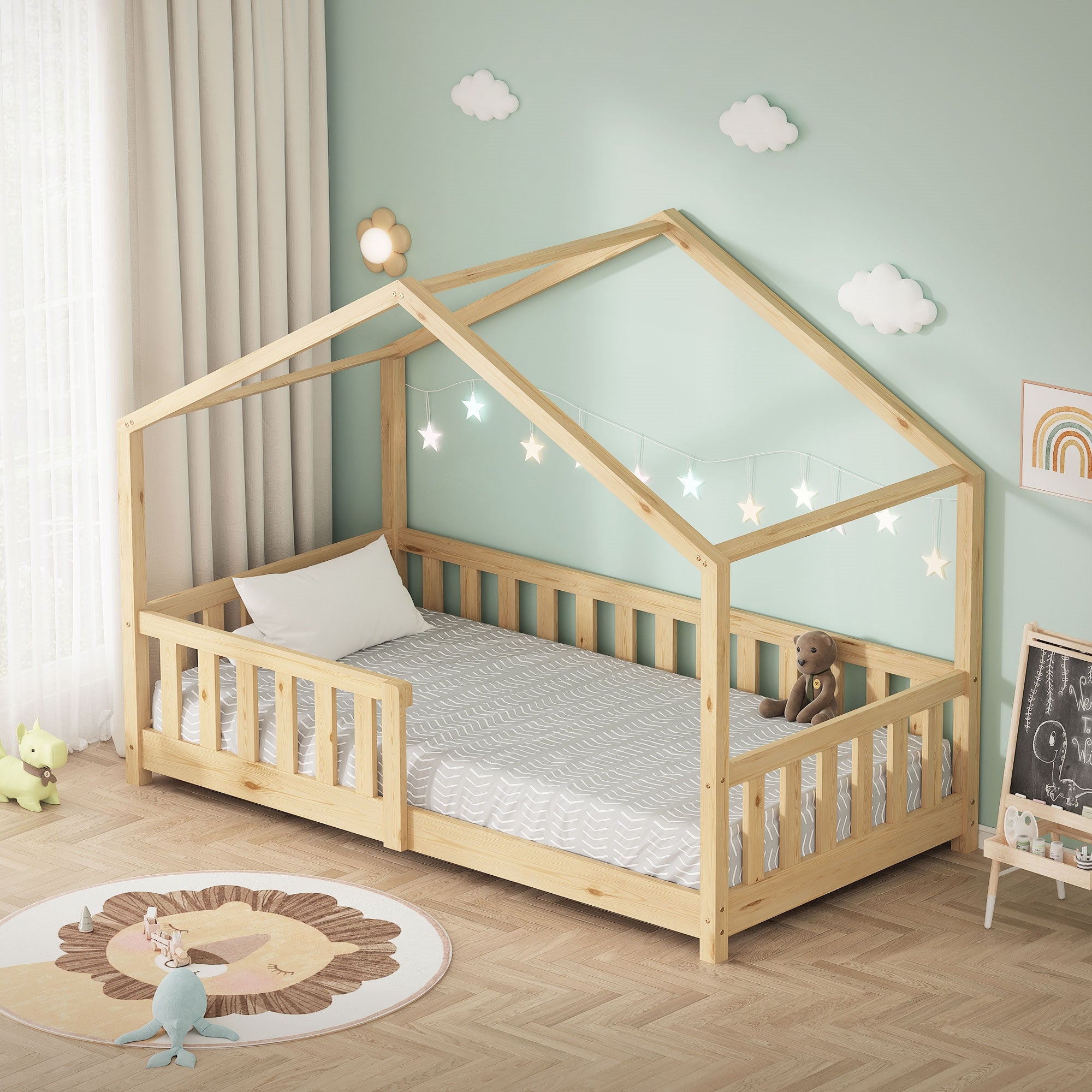 ML-Design Lit Cabane Enfant 80x160 cm Naturel avec