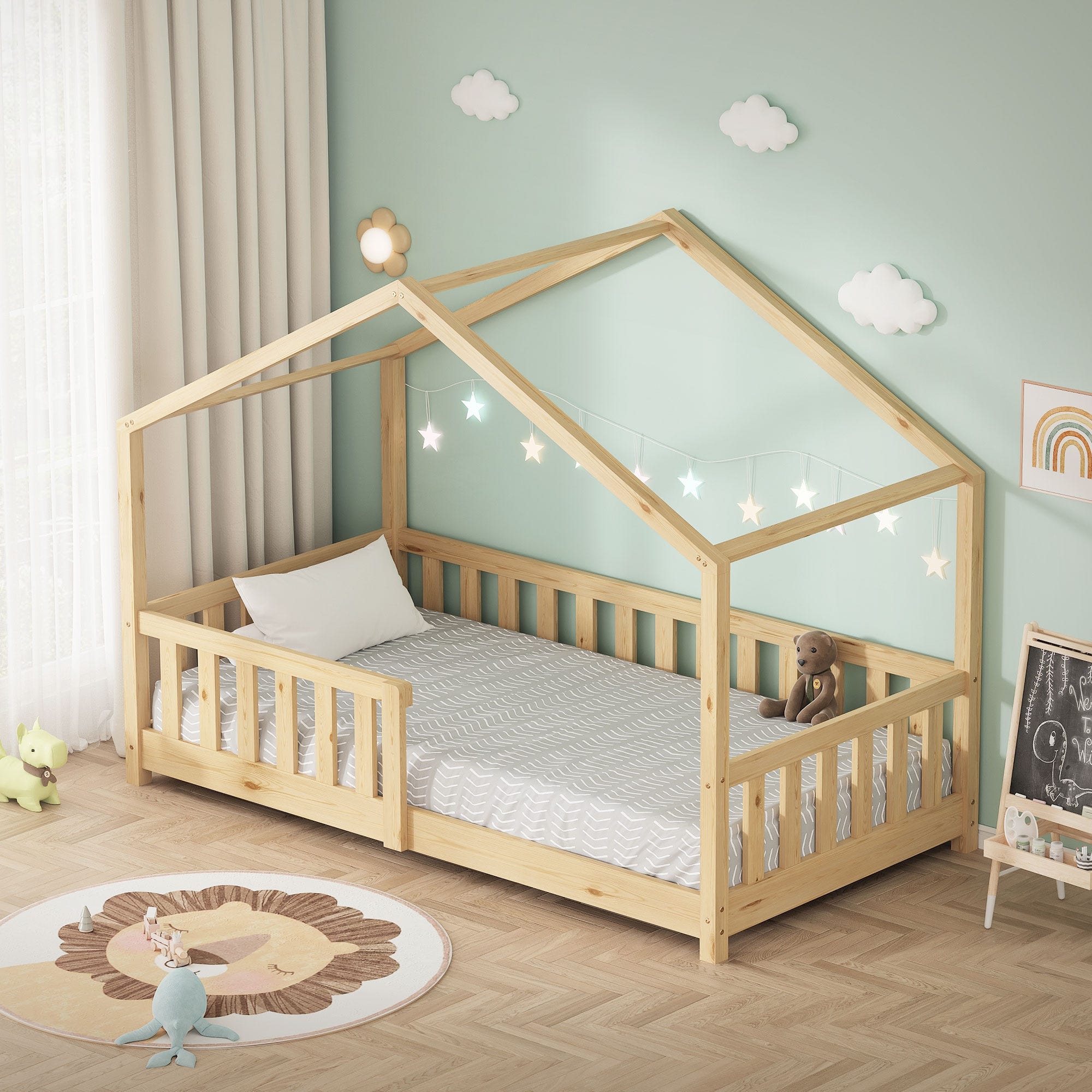 ML-Design Lit Cabane Enfant 80x160 cm Naturel avec ML-Design Lit Cabane Enfant 80x160 cm Naturel avec