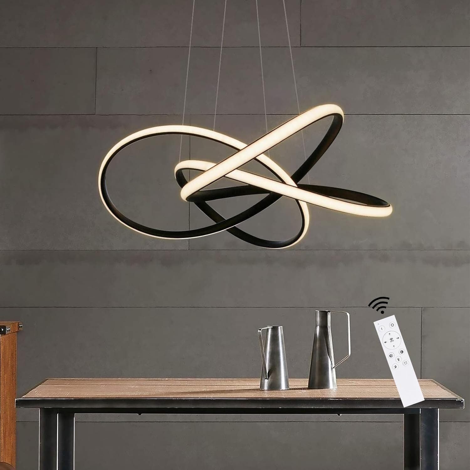 Lampa wisząca LED Nettlife do salonu: czarna, ściemnialna, 62W, Ø 58cm, pierścienie, regulowana wysokość