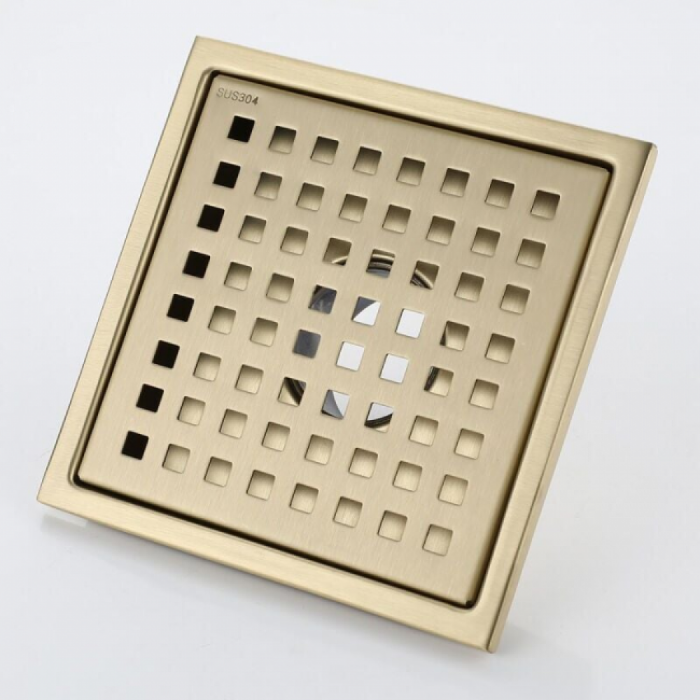 Sitko do zlewu - kratka prysznicowa do usuwania włosów - stal nierdzewna -1 sztuka - 15x15 cm - złoty