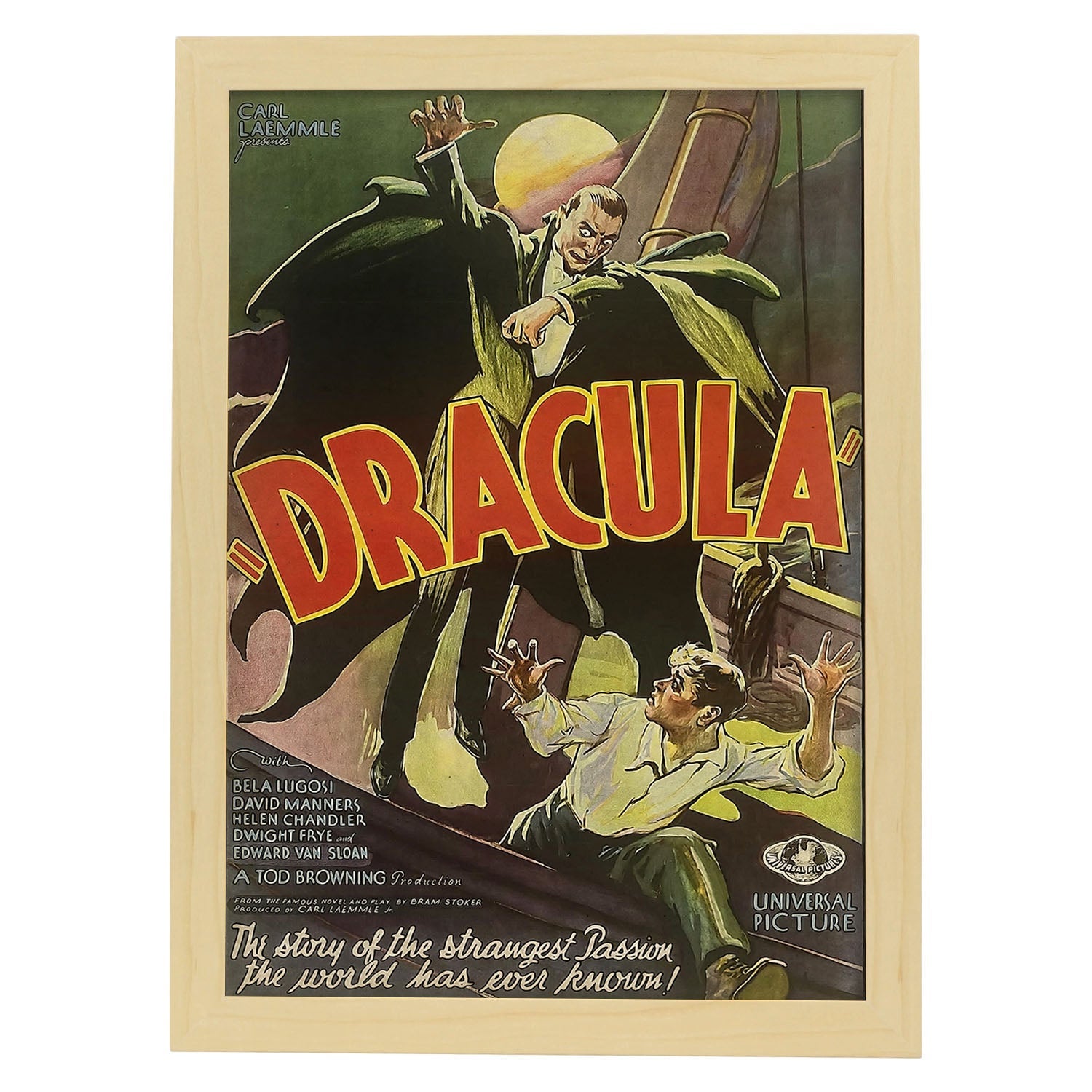 Poster vintage de dracula. con imagenes vintage y de publicidad antigua. marco blanco a3