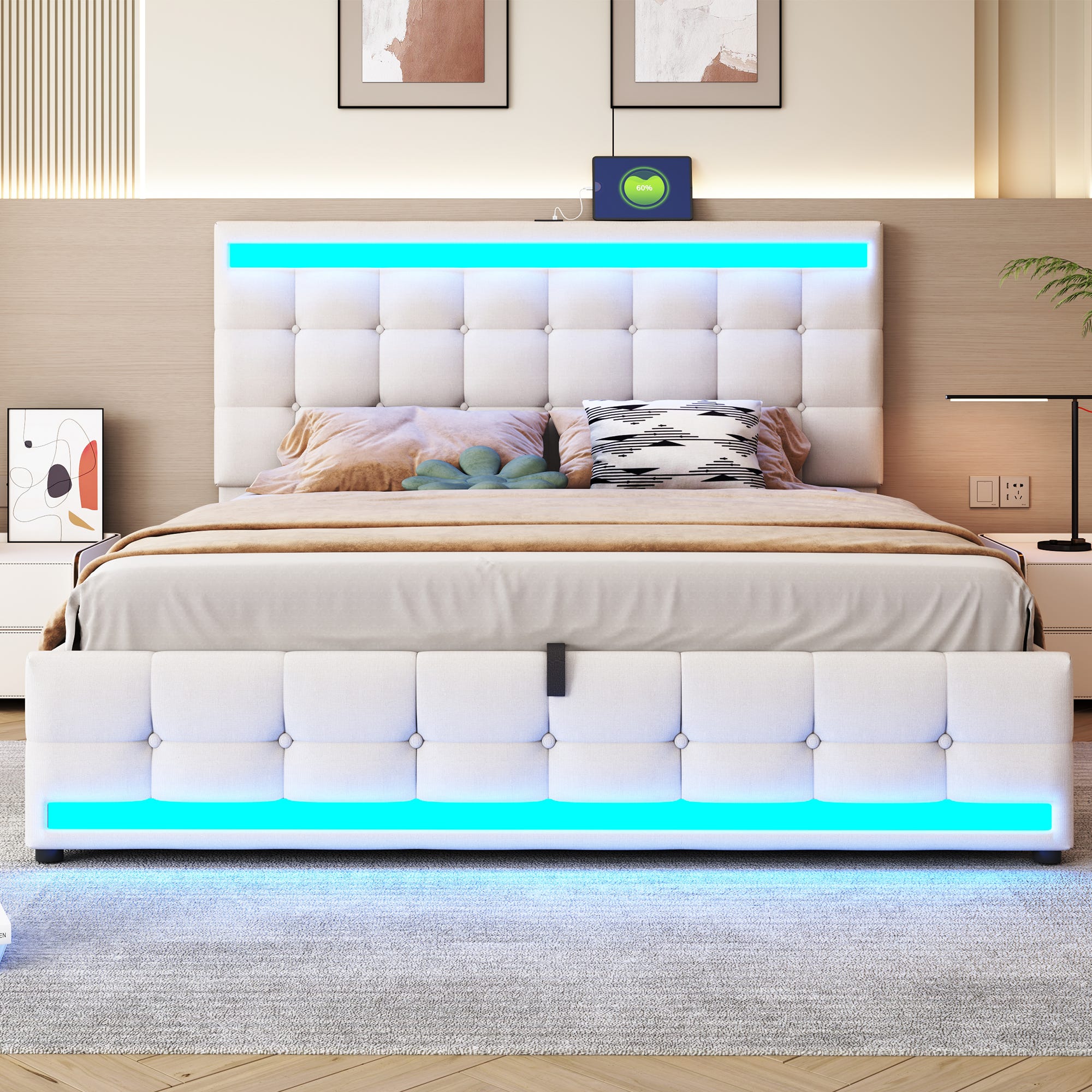 Lit 180x200 Rembourré en Forme d'Oreille Avec Sommier, Coffre de Rangement et Tête de Lit - Double à Lattes Pour 2 Personnes - Cadre Capitonné en Velours Lit 180x200 Rembourré en Forme d'Oreille Avec Sommier, Coffre de Rangement et Tête de Lit - Double à Lattes Pour 2 Personnes - Cadre Capitonné en Velours