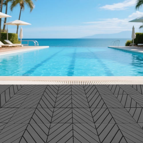 Piastrelle per Terrazzo ad Incastro 44 Pz 30,5x30,5 cm Grigio Antracite - Piastrelle in Plastica Impermeabili per Esterno Piscina Balcone Giardino